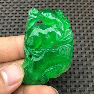 Rare Chinese Zodiac Green Jadeite Jade Handwork Mouse & Ruyi Collectible Pendant