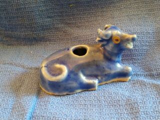 Fine Old Chinese Water Dropper Bull Cow Blue Glaze