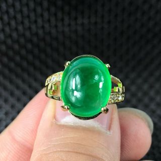 Chinese Green Jadeite Jade Egg Shape Bead Handwork Rare Collectible No.  7 - 12 Ring