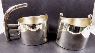 Vtg Silver Plate Modernist Design Creamer & Sugar Bowl Set Of 2