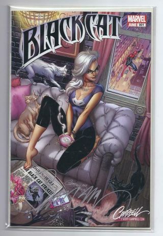 Black Cat 1 Exclusive Variant Cover B Signed J Scott Campbell 723