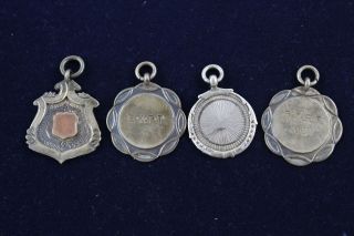 4 X Vintage Hallmarked Solid Silver Pocket Watch Fobs Inc.  Gold On Silver (27g)