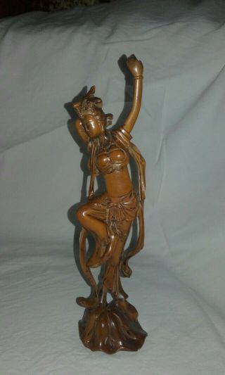 Chinese Wooden Carved Dancing Kwan - Yin Buddha Lady Belle Figure