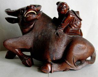 A Fine Old Chinese Hardwood Figure O A Boy On A Water Buffalo