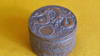 Impressive Japanese 1900s Meiji Period Bronze Mixed Metal Trinket Box W Dragon