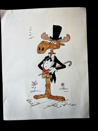 The Adventures Of Rocky And Bullwinkle Hand Drawn & Colored Convention Art 8x11