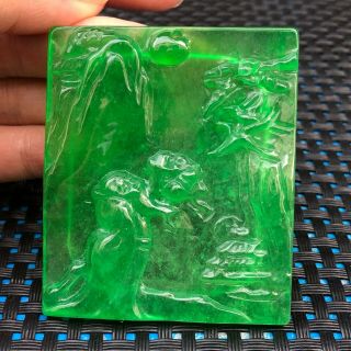 Chinese Green Jadeite Jade Handwork Collectible Landscape & Poet Rare Pendant