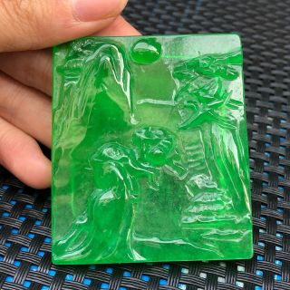 Chinese Green Jadeite Jade Handwork Collectible Landscape & Poet Rare Pendant 4