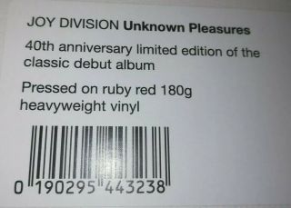 Joy Division - Unknown Pleasures - 40th Anniversary Limited Red Vinyl Lp Album