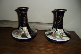 Antique Japanese Taisho Period Glazed Satsuma Squat Vases 14.  5cm. 3