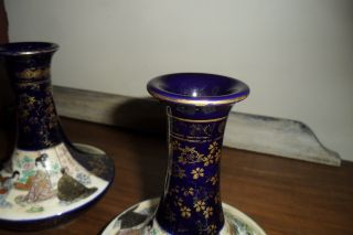Antique Japanese Taisho Period Glazed Satsuma Squat Vases 14.  5cm. 4