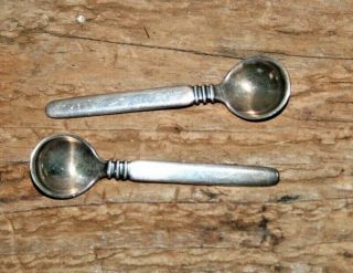 Vintage Danish Modern W & S Sorensen Sterling Silver Set Of Salt Spoons Pair (2)