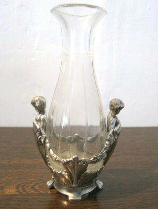 Stunning Vintage Art Nouveau Style Glass And Silver Plated Bud Vase