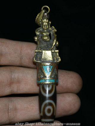 3.  4 " Old Tibet Temple Bronze Dzi Bead Yellow Jambhala Wealth God Amulet Pendant