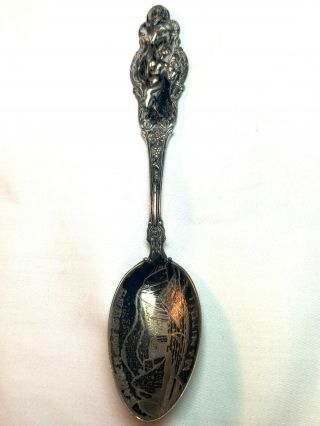Victorian Sterling Silver Souvenir Spoon Garden Of The Gods Nude Woman W Cupid