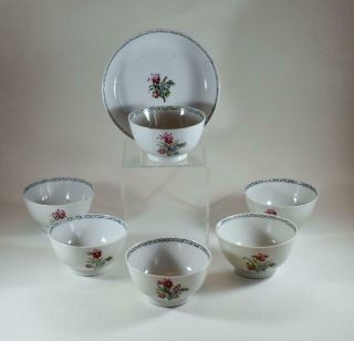 Six Antique 18th Century Chinese Porcelain Famille Rose Teabowls Qianlong