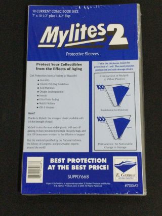 50 - E.  Gerber Mylites 2 Current / Modern 2 - Mil Mylar Comic Bags Sleeves 700m2