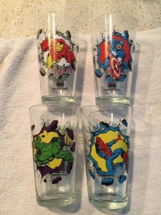 Set Of 4 Vintage Marvel Avengers Glasses Iron Man Captain America Hulk Spiderman