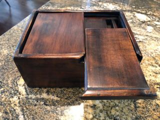 Unique Antique Chinese Dovetailed Rosewood Vanity Box With Mirror,  Metal Corners