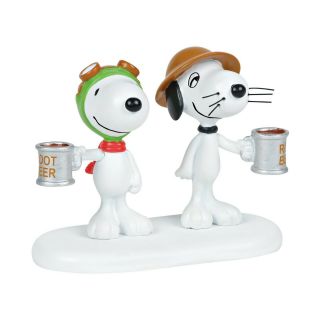 Dept 56 Figurine Peanuts Village Snoopy Dog Statue Root Beer Toast Dog Pilot