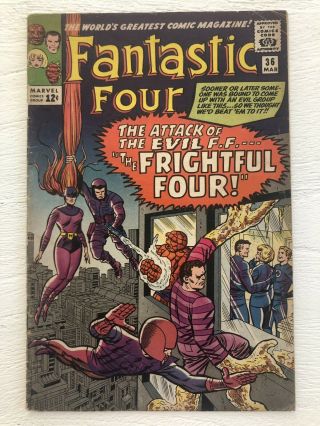 Fantastic Four 36 (1965) Key 1st Appearance Medusa Frightful Four 3.  5?