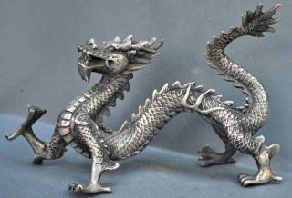 Souvenir Art Collectable Handwork Old Miao Silver Carve Exorcism Dragon Statue