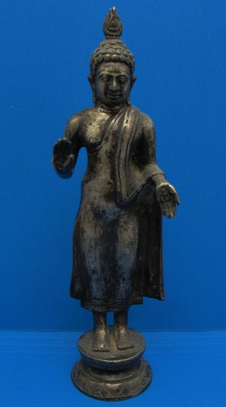 Ceylon Bronze Standing Kandyan Buddha Statue Figure From Sri Lanka