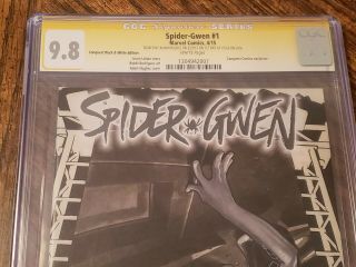 CGC SS 9.  8 SPIDER - GWEN 1 CONQUEST BLACK WHITE EDITION SIGNED BY HUGHES 1ST DAY 2