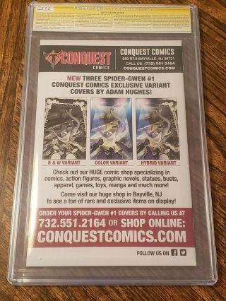 CGC SS 9.  8 SPIDER - GWEN 1 CONQUEST BLACK WHITE EDITION SIGNED BY HUGHES 1ST DAY 3