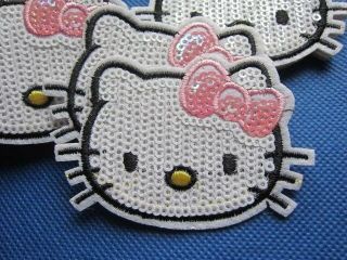 20 Sew Iron On 3 " Kitty Pink Bow Patches Badge Hat Bag Fabric Applique Diy