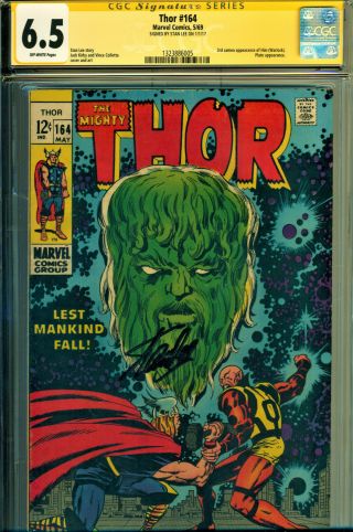 Thor 164 Cgc 6.  5 Ss Signed By Stan Lee - Jack Kirby Art - 3rd App Of " Him " - Warlock