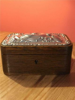 Hallmarked Silver Topped Trinket Box With Art Nouveau Floral Pattern