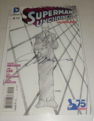 Superman Unchained 4 Signed By Jim Lee - Jim Lee Sketch Variant (1:300) Nm