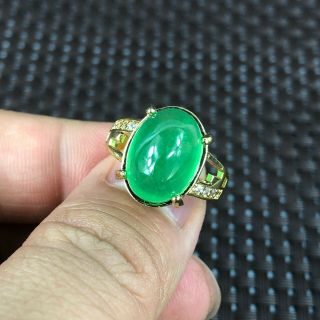 Chinese Rare Green Jadeite Jade Egg Shape Bead Handwork Collectible No.  6 - 12 Ring