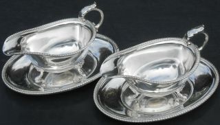 Pair Gravy / Sauce Boats & Stands - Silver Plated - Vintage Unett Plate