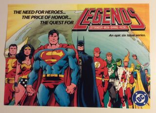 1986 Dc Comics Legends Promo Poster Batman Superman Jla John Byrne Art