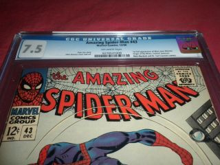 Spider - Man 43 marvel 1966 silver age CGC 7.  5 comic 2ND RHINO 1 Ful MJ 2