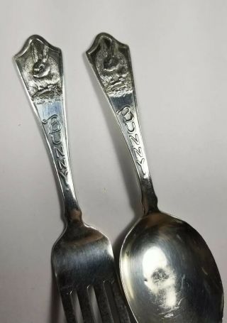 Rare Baker Manchester Sterling Silver Bunny Child Baby Fork and Spoon Gift 2