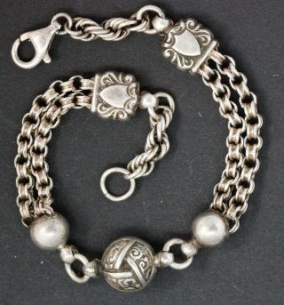 Antique Victorian Silver Albertina Watch Chain Converted To 7.  25 " Bracelet