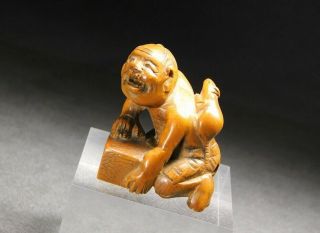Fine Carving Netsuke Man & Mouse 19thc Japanese Edo Meiji Antique For Inro