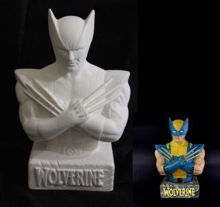 Marvel Wolverine Unpainted Ceramic Bisque Coin Bank Bust Figure Statue Model Kit