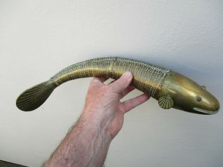 A Large Antique Brass Articulated Fish Ornament C1900/10