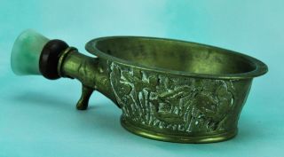 Chinese Vintage Brass Silk Iron With Jade Handle.  2” Tall,  7” Long (bi Mk/190107)