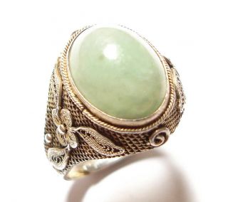 Vintage Or Antique Chinese Silver Ring Possibly Set With Jade