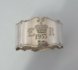 Queen Elizabeth Ii Coronation Solid Silver Napkin Ring,  Birm 1952 H C Davis