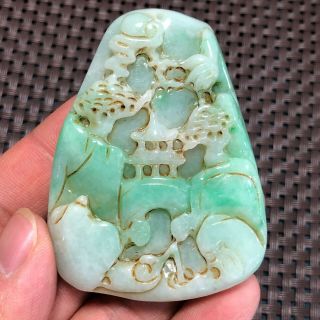 A Grade Rare Old Chinese Handwork Natural Green Jadeite Jade Landscape Pendant