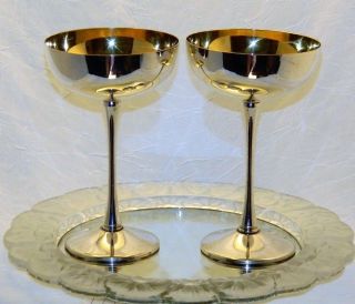 Set Of (2) Vintage Elegant Italian Silver Plate Stemmed Toasting Glasses