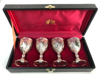 Vintage Corbell & Co Silver - Plated Cordial Mini Goblets Set Of 4 In Hard Case