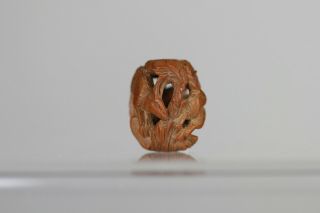 Antique Chinese 18th/19th Century Carved Deer Hediao Nut Bead Reticulated Fine