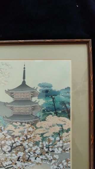 Vintage 1950’s Asada wood Block Print Pagoda Ninnaji Temple Kyoto (I - 39) Framed 2